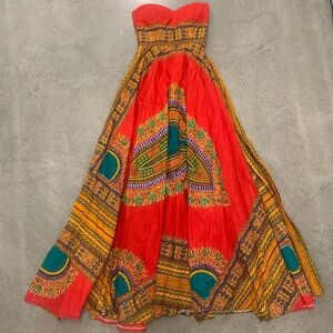 Vibrant Red and Orange Strapless Dress